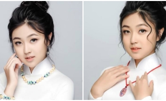 Vũ Trần Bảo Nguyên hồn nhiên, trong trẻo trong áo dài của NTK Việt Hùng